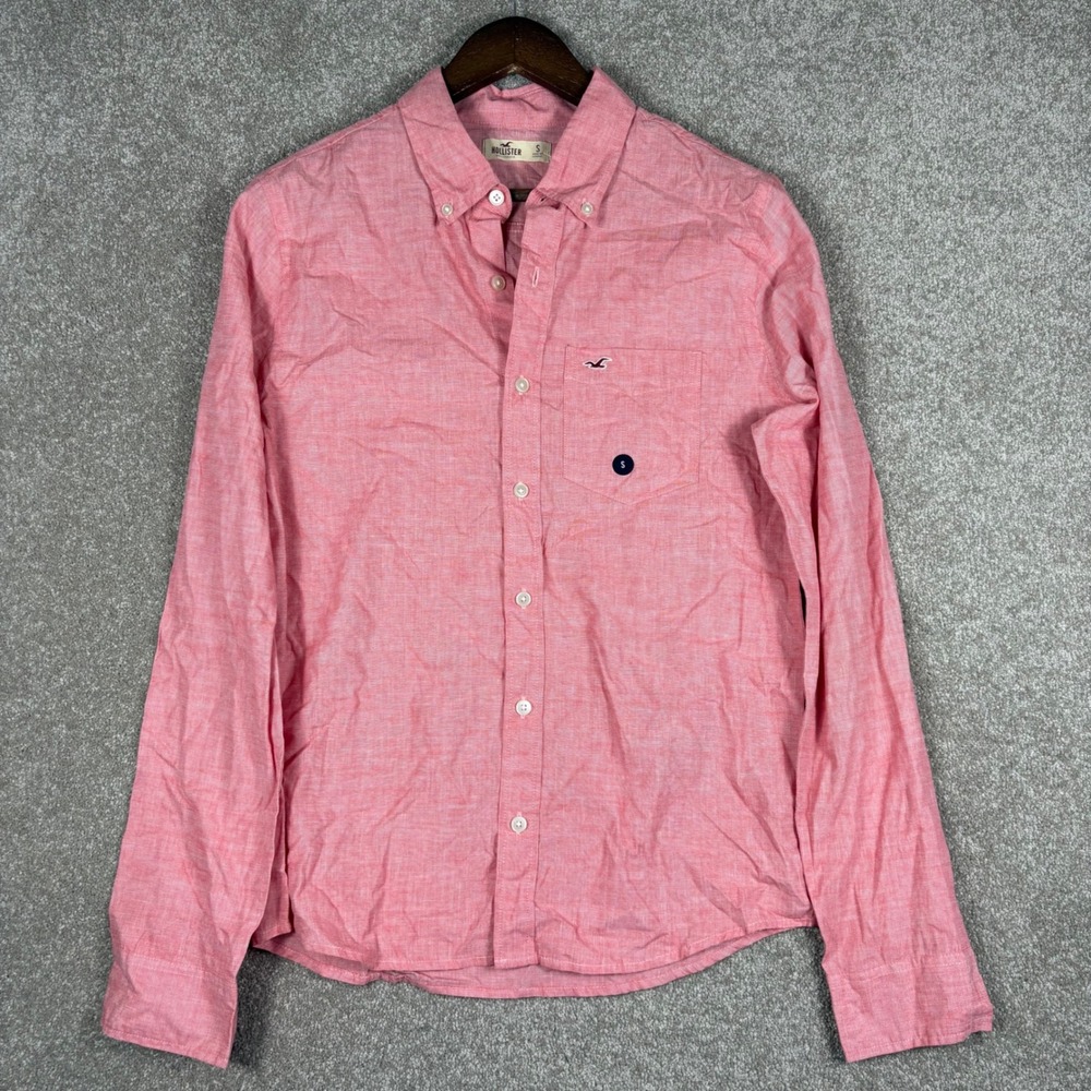 Hollister Mens Pink Long Sleeve Button Down Shirt Small 325-259-1182-050 NWT